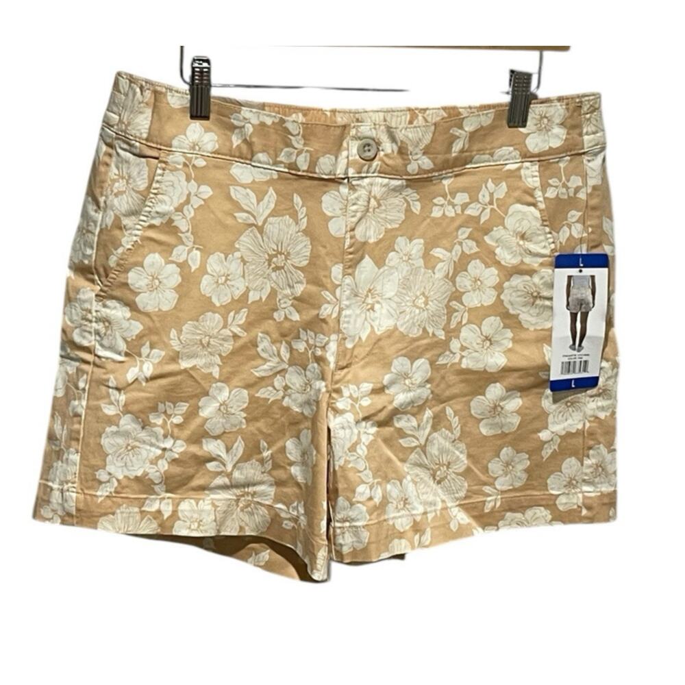 NWT Jachs Girlfriend Chino Shorts‎ Large Floral Print Stretch Waistband Mid Rise